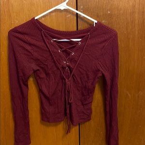 Forever 21 Maroon Tie Up Long Sleeve
